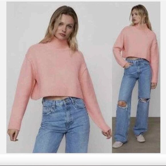 NWT ZARA Women's Cropped Turtleneck Pullover - Picture 2 of 10